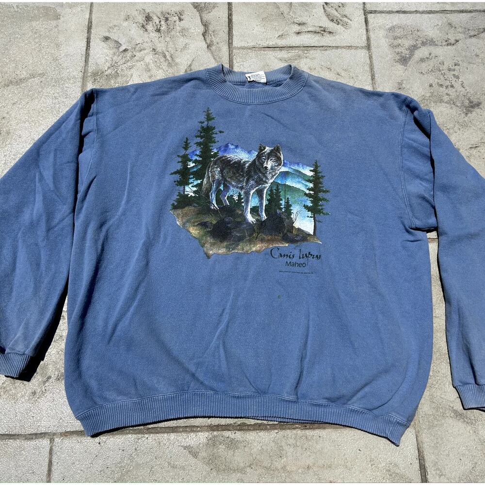 90s Vintage Canis Lupus Wolf Nature Crewneck - Used Condition